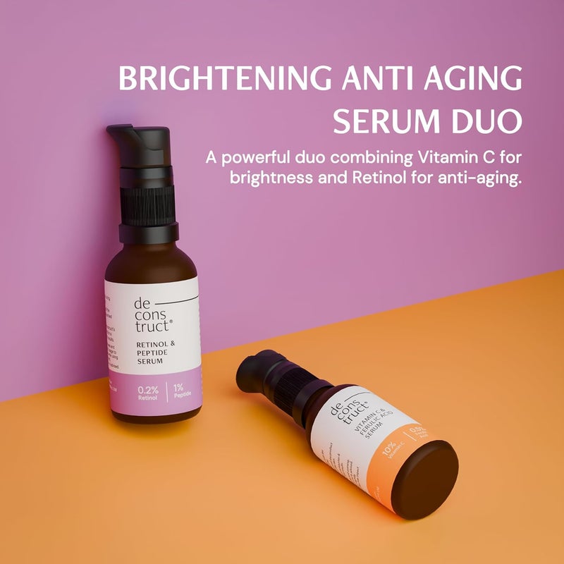 Deconstruct 10 Vitamin C 02 Retinol Face Serum Combo For AntiAging Brightening Glowing Skin Beginner Friendly For All Skin Types 30ml each Pack of 2 - Image 3
