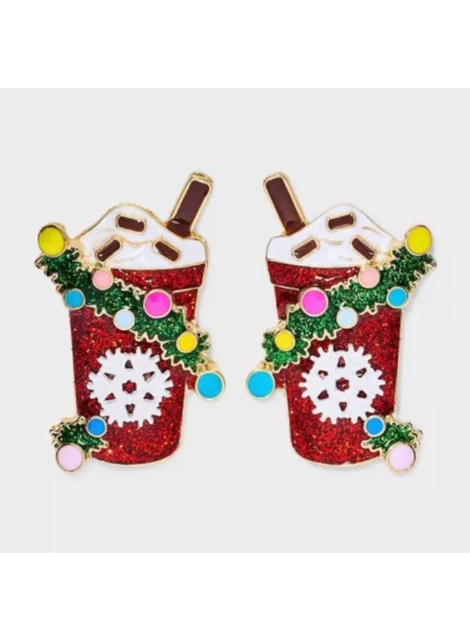 FOLAI Christmas “Cup of Cheer Latte” Stud Earrings – Cute Festive Coffee Cup Holiday Jewelry for Women & Girls - Image 1