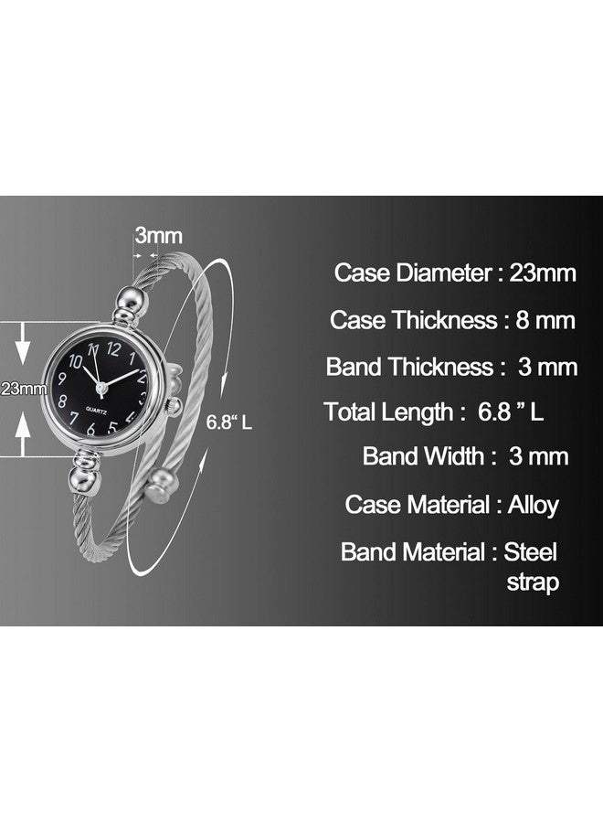 Top Plaza Top Plaza Womens Fashion Silver Tone Analog Quartz Bangle Cuff Bracelet Wrist Watch, Unique Elegant Stainless Steel Wire Band, Arabic Numerals - White - Image 4