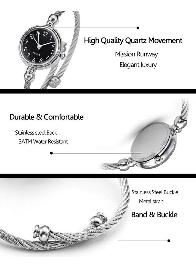 Top Plaza Top Plaza Womens Fashion Silver Tone Analog Quartz Bangle Cuff Bracelet Wrist Watch, Unique Elegant Stainless Steel Wire Band, Arabic Numerals - White - Image 5