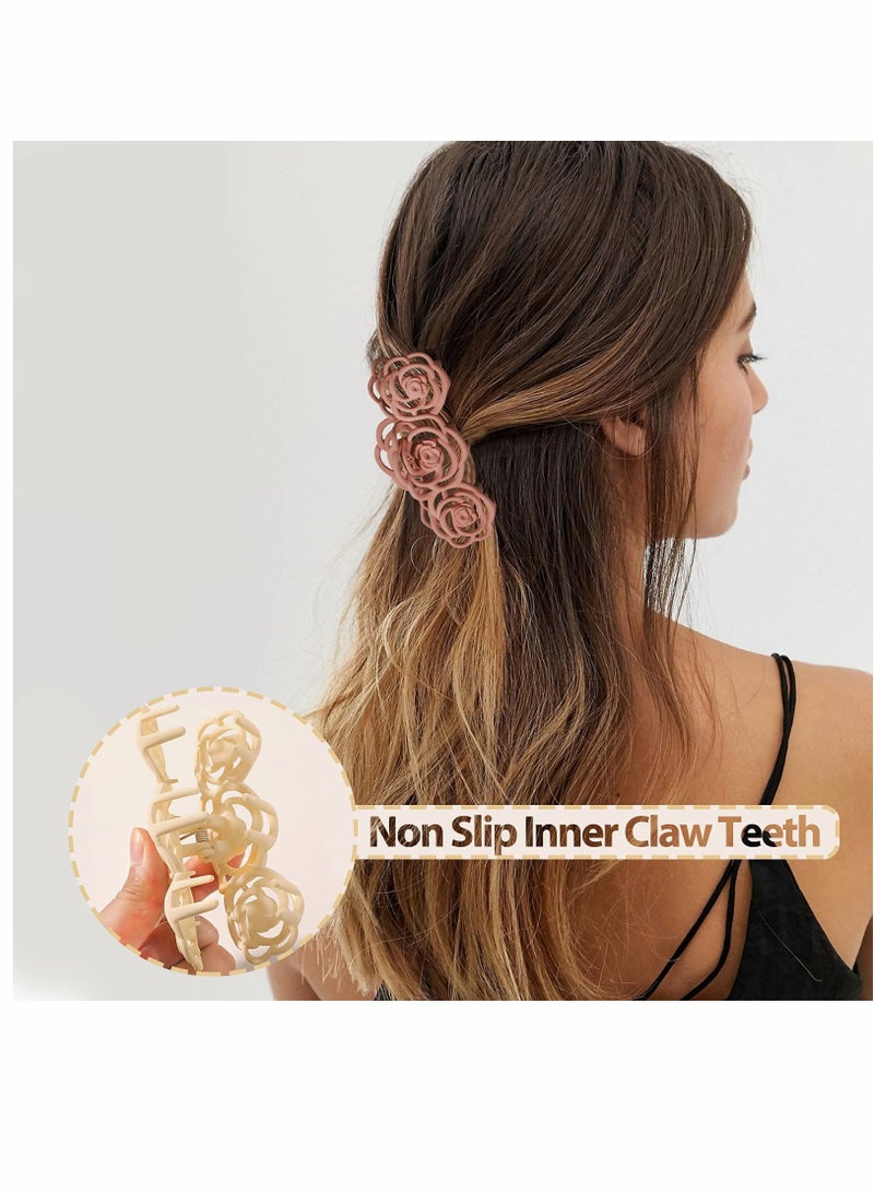 KASTWAVE Big Hair Claw Clips for Women, 4 PCS Retro Rose Hair Catch Rose pattern Hollow Carving Matte and Non-slip Women Girls Thin Hair Thick Styling Hair Headdress, Temperament Plate Hair Catch Clip - Image 4