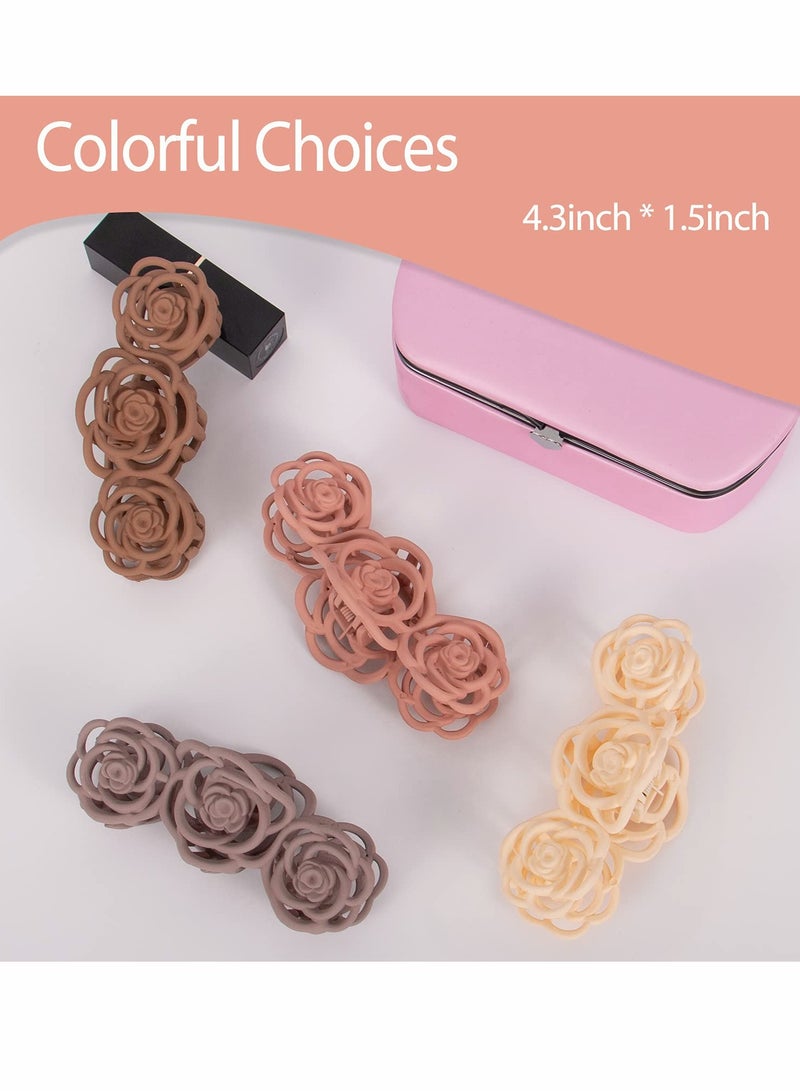 KASTWAVE Big Hair Claw Clips for Women, 4 PCS Retro Rose Hair Catch Rose pattern Hollow Carving Matte and Non-slip Women Girls Thin Hair Thick Styling Hair Headdress, Temperament Plate Hair Catch Clip - Image 2
