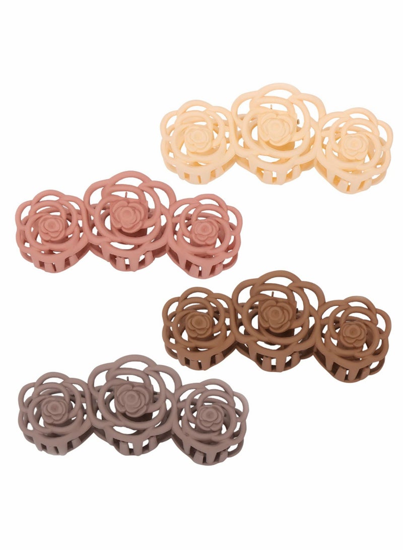 KASTWAVE Big Hair Claw Clips for Women, 4 PCS Retro Rose Hair Catch Rose pattern Hollow Carving Matte and Non-slip Women Girls Thin Hair Thick Styling Hair Headdress, Temperament Plate Hair Catch Clip - Image 1