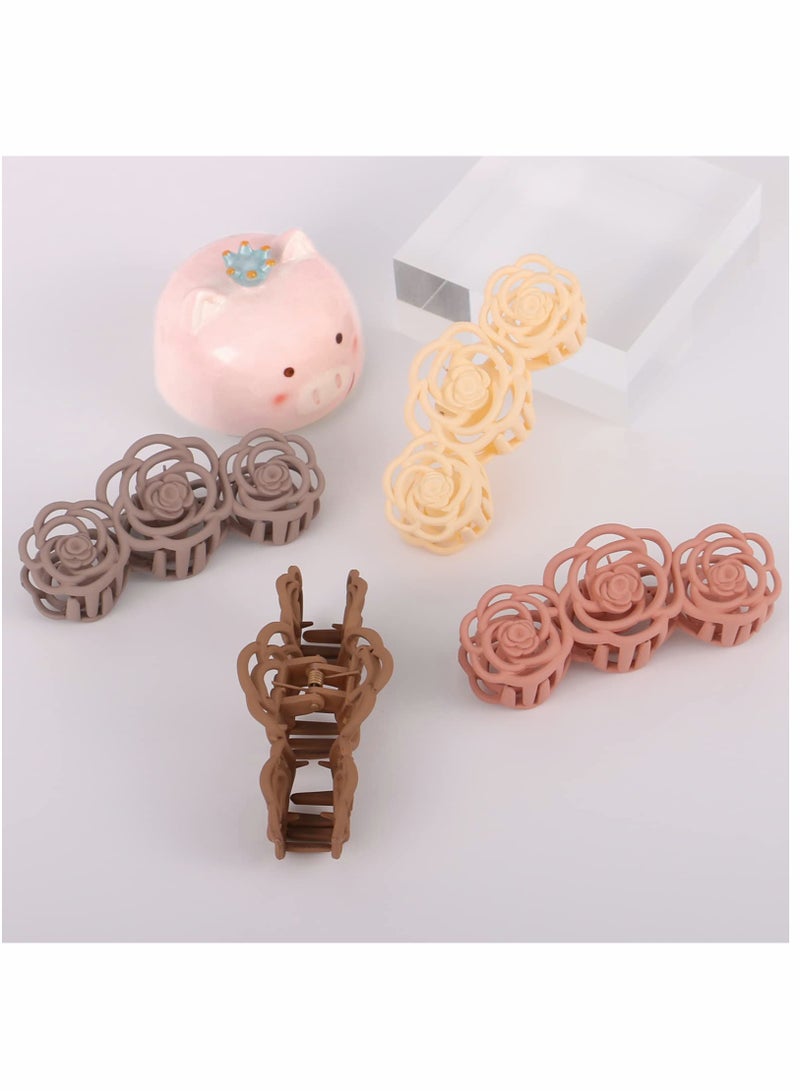 KASTWAVE Big Hair Claw Clips for Women, 4 PCS Retro Rose Hair Catch Rose pattern Hollow Carving Matte and Non-slip Women Girls Thin Hair Thick Styling Hair Headdress, Temperament Plate Hair Catch Clip - Image 5
