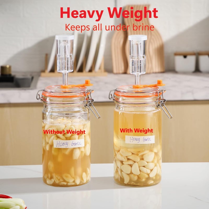 JILLMO 1 Liter Fermentation Jar, Glass Fermenting Kit with Weight for Making Sauerkraut, Hot Sauce, Mead, Cider and More, Pack of 2 - Image 5