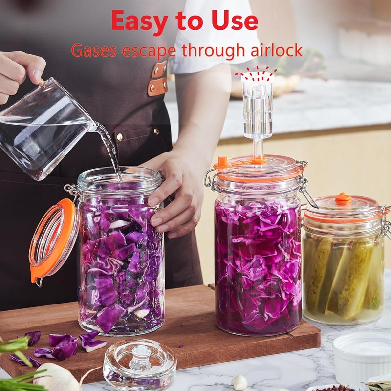 JILLMO 1 Liter Fermentation Jar, Glass Fermenting Kit with Weight for Making Sauerkraut, Hot Sauce, Mead, Cider and More, Pack of 2 - Image 4