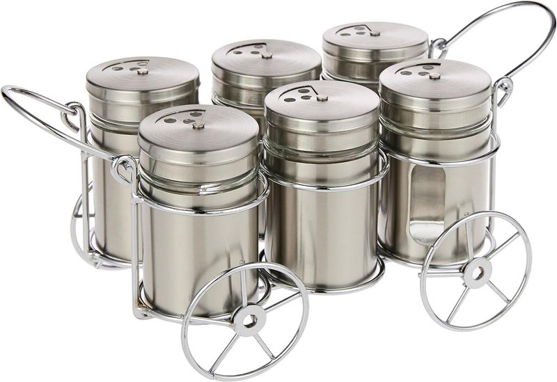 Homies HOMIES, Premium Wheelcart Design Tabletop 6 Pcs Glass Spice Jar Set With Stainless Steel Stand - Image 1