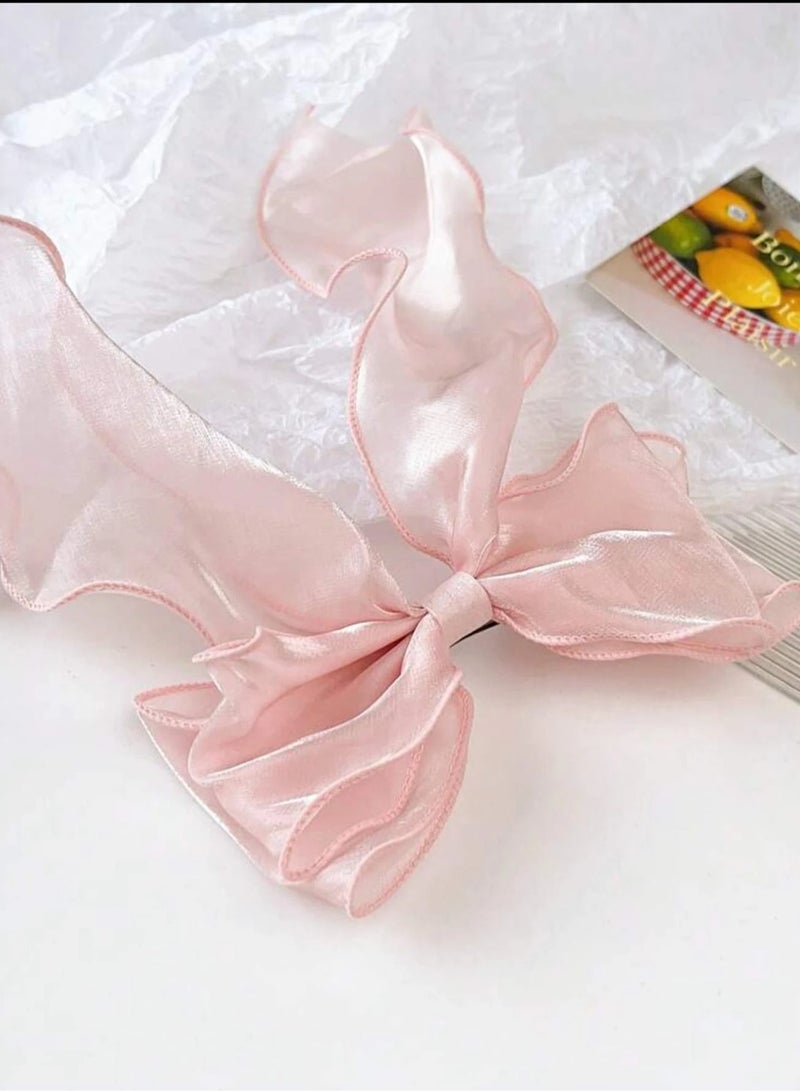 مشابك شعر فيونكة شعر مموجه بتصميم فرنسي باللون الوردي مناسب للفتيات و البنات  مشبك قوي يثبت بشكل جيد دون انزلاق. - Image 3