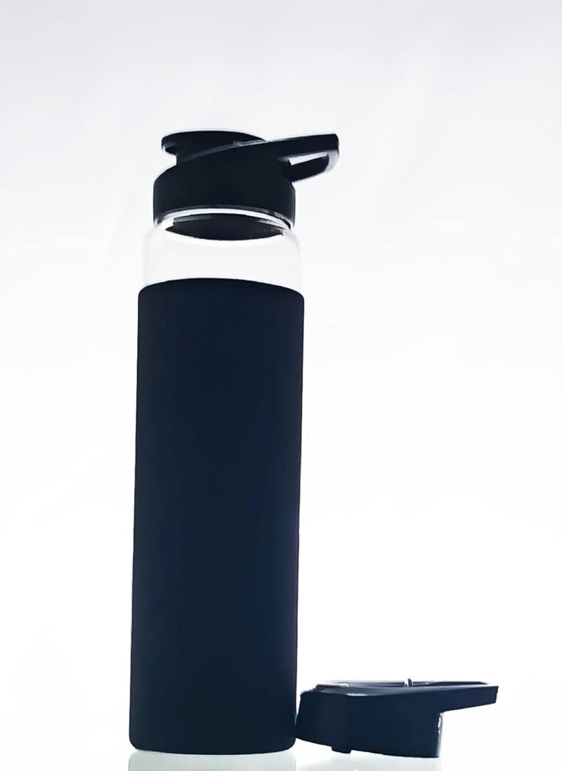 ISKO ISKO Borosilicate Glass Water Bottle With Protective Fabric Sleeve With 2 Caps Fliptop Pack Of 1 650 milliliter - Image 2