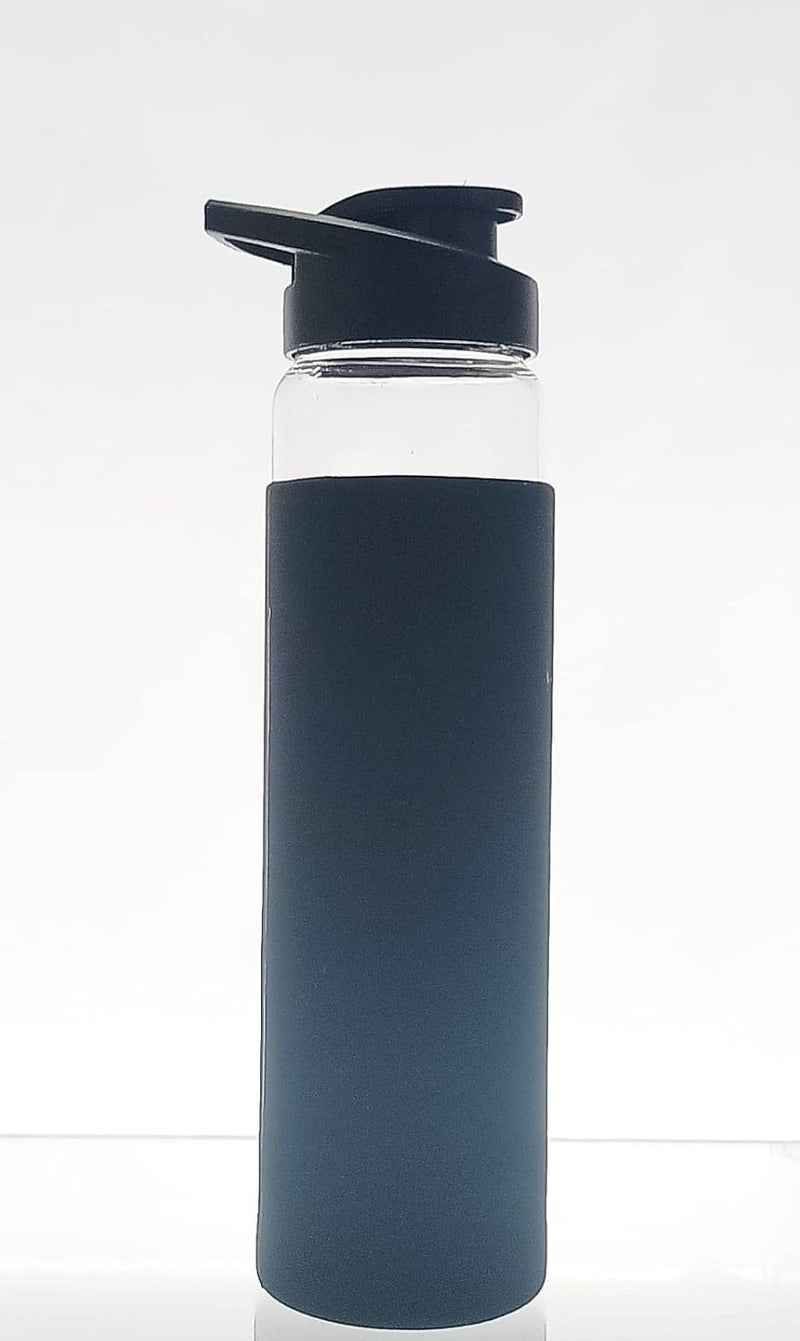 ISKO ISKO Borosilicate Glass Water Bottle With Protective Fabric Sleeve With 2 Caps Fliptop Pack Of 1 650 milliliter - Image 5