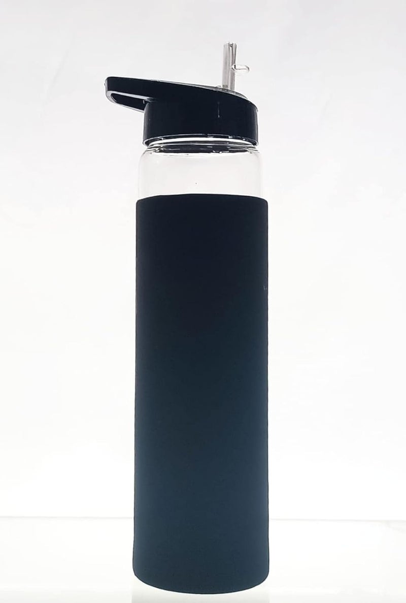 ISKO ISKO Borosilicate Glass Water Bottle With Protective Fabric Sleeve With 2 Caps Fliptop Pack Of 1 650 milliliter - Image 3