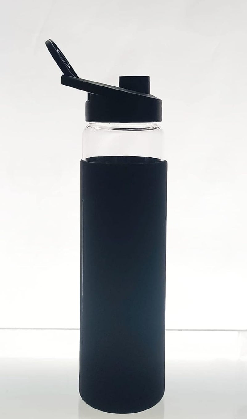 ISKO ISKO Borosilicate Glass Water Bottle With Protective Fabric Sleeve With 2 Caps Fliptop Pack Of 1 650 milliliter - Image 4