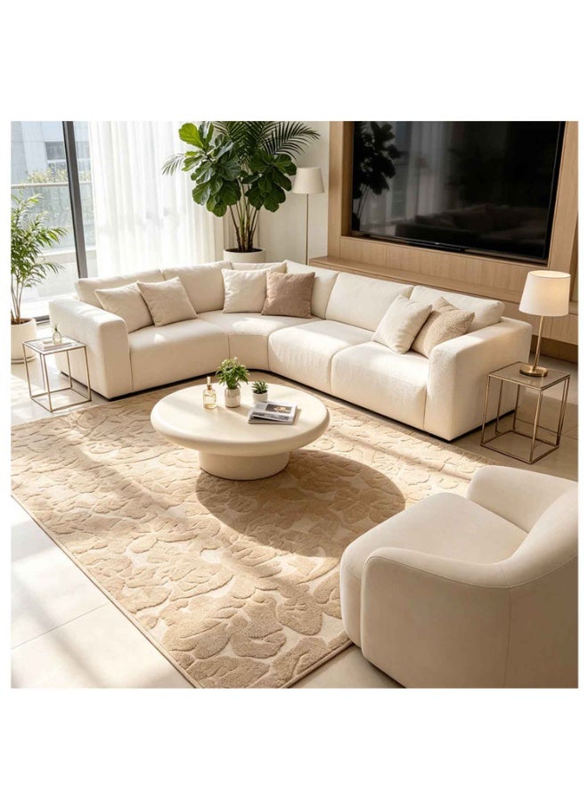 Rattan Shu Velveteen Carpet,Light Beige Three-Dimensional Rattan Shu Velveteen Three-Dimensional Long-Haired Living Room Carpet, Light Luxury Embossed Beige Floor Mat, Modern Minimalist Three-Dimensional Texture Beige Carpet, High-Density Plush Light Beige Carpet - Image 1