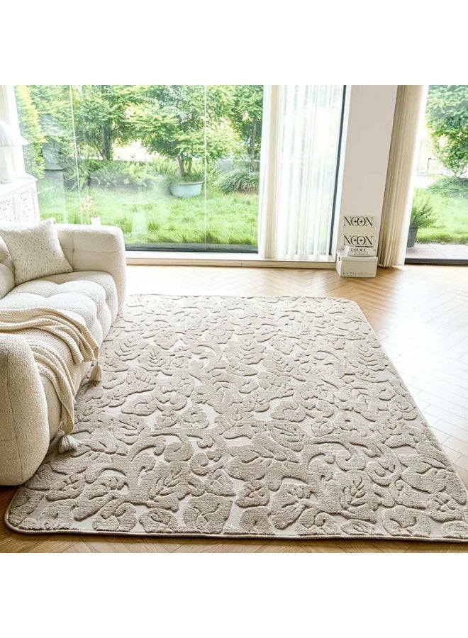 Rattan Shu Velveteen Carpet,Light Beige Three-Dimensional Rattan Shu Velveteen Three-Dimensional Long-Haired Living Room Carpet, Light Luxury Embossed Beige Floor Mat, Modern Minimalist Three-Dimensional Texture Beige Carpet, High-Density Plush Light Beige Carpet - Image 2