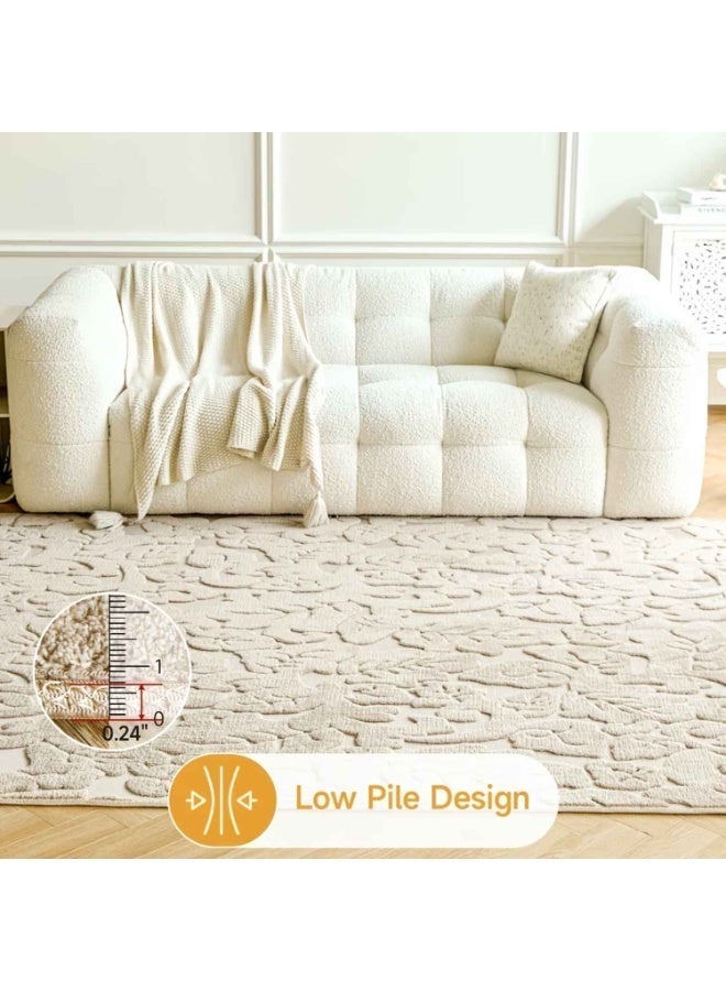 Rattan Shu Velveteen Carpet,Light Beige Three-Dimensional Rattan Shu Velveteen Three-Dimensional Long-Haired Living Room Carpet, Light Luxury Embossed Beige Floor Mat, Modern Minimalist Three-Dimensional Texture Beige Carpet, High-Density Plush Light Beige Carpet - Image 3