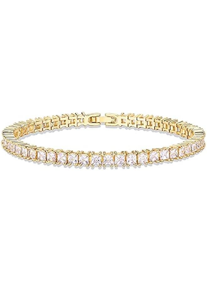 14K Gold Plated Cubic Zirconia Classic Tennis Bracelet | Gold Bracelets for Women | 4mm CZ, Size 6.5-7.5 Inch - Image 1