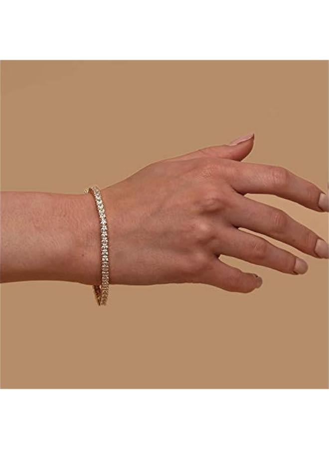 14K Gold Plated Cubic Zirconia Classic Tennis Bracelet | Gold Bracelets for Women | 4mm CZ, Size 6.5-7.5 Inch - Image 2