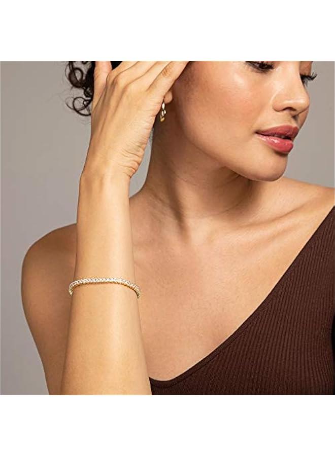 14K Gold Plated Cubic Zirconia Classic Tennis Bracelet | Gold Bracelets for Women | 4mm CZ, Size 6.5-7.5 Inch - Image 4