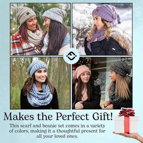 Funky Junque Slouchy Beanie & Infinity Scarf Gift Set – Oversized Chunky Knit Hat and Cozy Warm Scarves, Matching Ladies Winter Accessories Sets - Black - Image 4