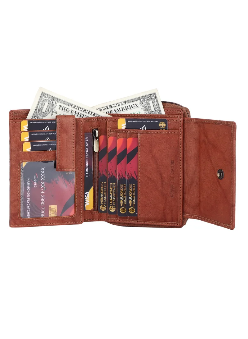HAMMONDS FLYCATCHER Wallet for Women -  Leather Ladies Wallet - Antique Tan - 14 Card Slots - RFID Protection - 3 ID Card Slots - Women's Wallet - Button Closure - Daily Use, Money Purse | 9W9K