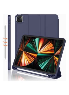 iPad Pro 12.9 Case 2022(6th Gen)/2021(5th Gen) with Pencil Holder [Support iPad 2nd Pencil Charging/Pair],Trifold Stand Smart Case with Soft TPU Back,Auto Wake/Sleep(Dark Blue)
