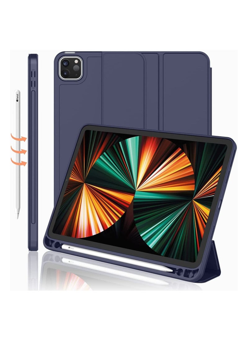 Generic - iPad Pro 12.9 Case 2022(6th Gen)/2021(5th Gen) with Pencil Holder [Support iPad 2nd Pencil Charging/Pair],Trifold Stand Smart Case with Soft TPU Back,Auto Wake/Sleep(Dark Blue) - Image 1