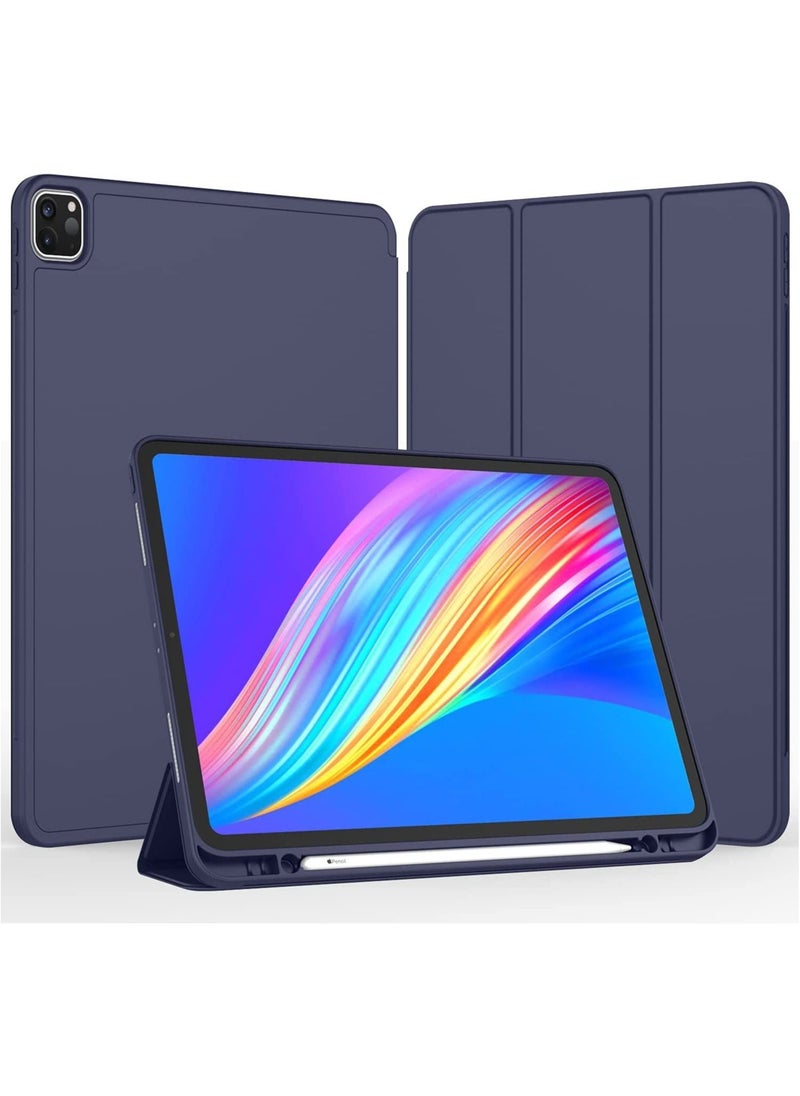 Generic - iPad Pro 12.9 Case 2022(6th Gen)/2021(5th Gen) with Pencil Holder [Support iPad 2nd Pencil Charging/Pair],Trifold Stand Smart Case with Soft TPU Back,Auto Wake/Sleep(Dark Blue) - Image 1