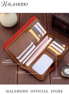 Generic Men's Vintage Wallet Leather Long Purse Credit Card Holder Large Capacity Wallet Slim Clutch Bag Multi Functional Wallet Business Purse with Buckle  - Image 4