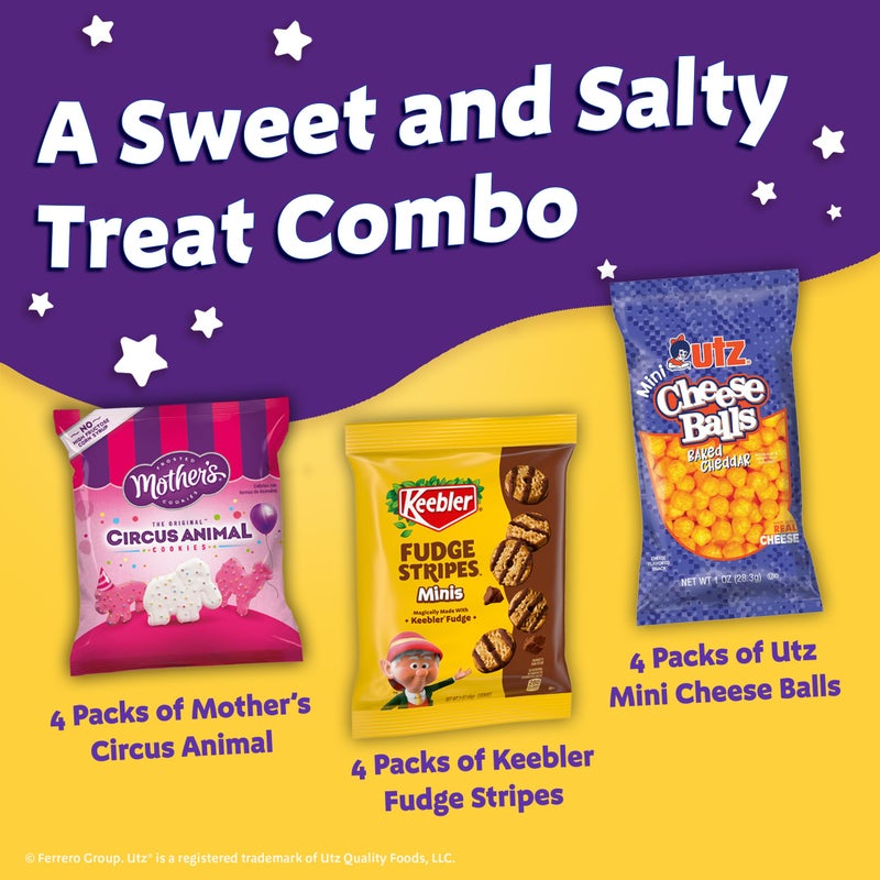 Keebler Sweet & Salty Mix, Keebler Fudge Stripes, Mother's Circus Animals, Utz Mini Cheese Balls, 1 Oz. (Pack of 12) - Image 2