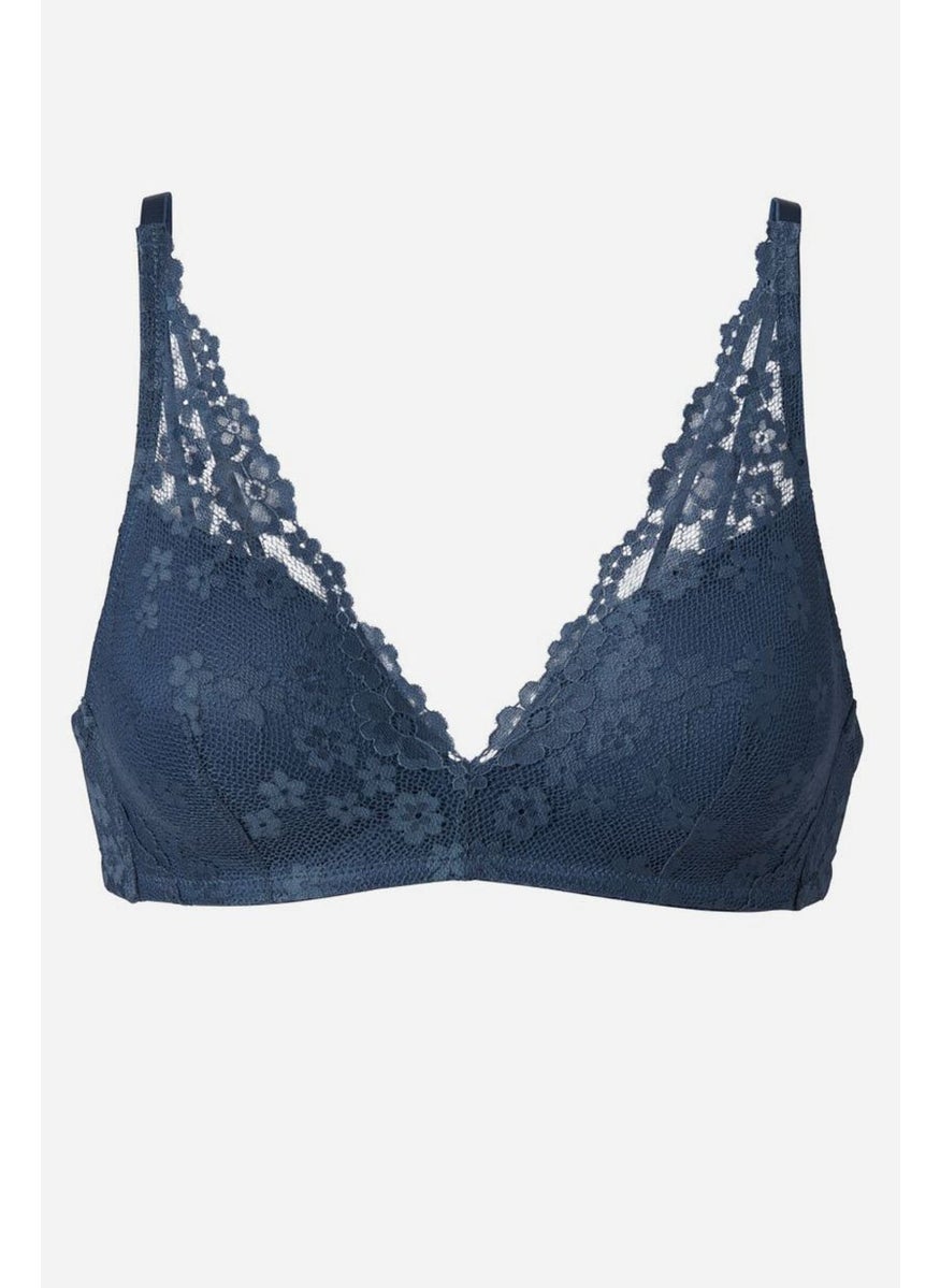 Tchibo Women 1 Piece Textured Lace Padded Bra, Blue  - Image 2