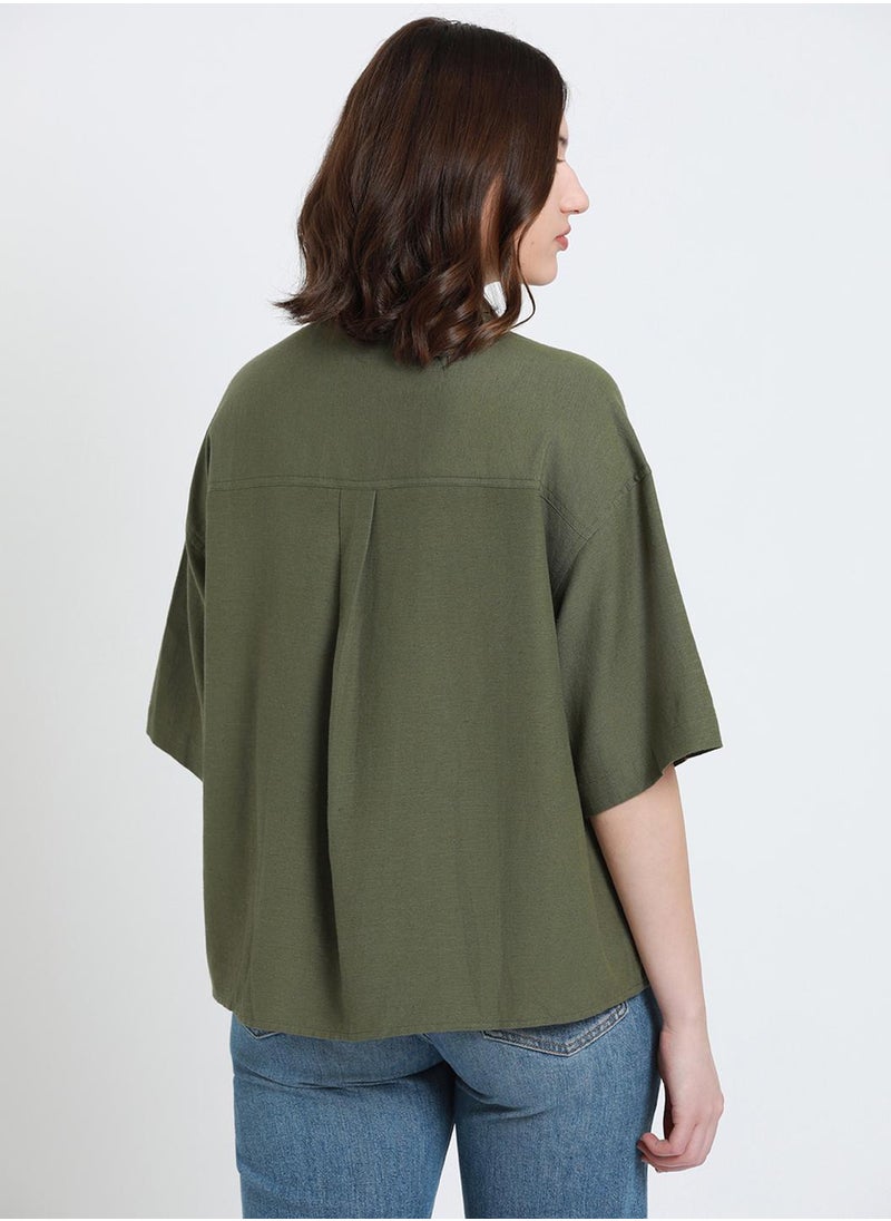 Dennis Lingo - Olive Shirt for Women - Cotton Viscose Flex, Regular Fit - Image 1