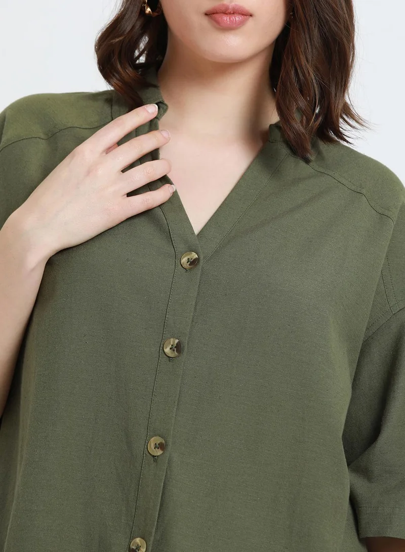 Dennis Lingo Olive Shirt for Women - Cotton Viscose Flex, Regular Fit