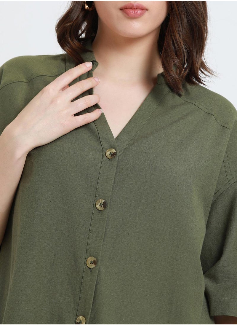 Dennis Lingo - Olive Shirt for Women - Cotton Viscose Flex, Regular Fit - Image 1