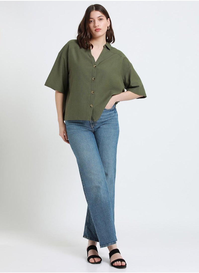 Dennis Lingo - Olive Shirt for Women - Cotton Viscose Flex, Regular Fit - Image 1