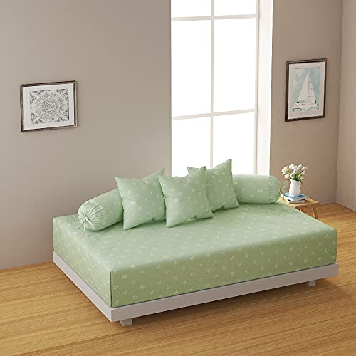 Swayam 250TC Diwan Set Mercerized Cotton 6 Pcs | Deewan Floral Printed Bedsheet Set for Living Room Hall (1-Bed Sheet 60x90 Inch | 2-Bolster Cover 30x30 Inch | 3 Cushion Cover 16x16 Inch) - Green - Image 1