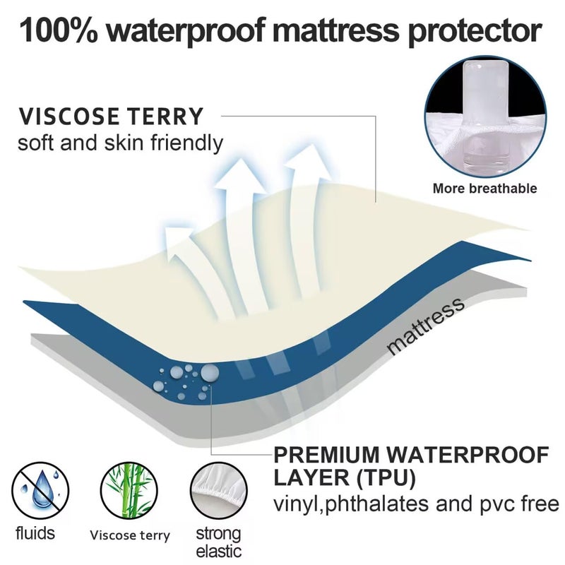 Moonsea Twin XL Mattress Protector Cover Cooling,Extra Long Twin Waterproof Viscose Terry Mattress Protector for College Dorm Room Essentials,Soft and Noiseless,Deep Pocket Fits Up to 14 Inch Mattress - Image 3