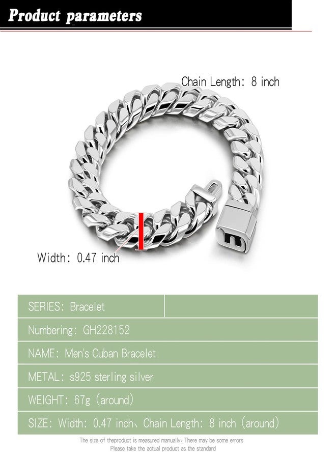 Dankadi Men 925 Sterling Silver Solid Miami Cuban Link Chain Bracelet -10MM - 12MM- Curb Cuban Bangle 7" 7.5" 8" 8.5" 9" 9.5"10" Thick Big Link Man Teen Boys Jewelry Gift, 9.5 Inches, no gemstone - Image 3