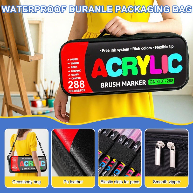 Amamao 288 Colors Acrylic Paint Markers with Automatic Ink Control System, Soft Brush Tip Acrylic Markers for Paper, Rock, Wood, Canvas, Glass and Ceramic Art Supplies, Paint Pens & Paint Markers with Bag - Image 4