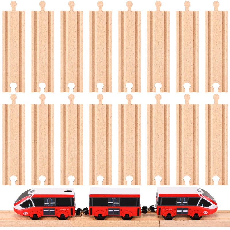 Liliful Pack of 16 Wooden Train Track Expansion MaleMale FemaleFemale Train Track Compatible with Most Trains TracksStraight - Image 3