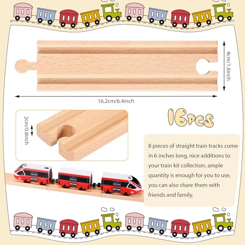 Liliful Pack of 16 Wooden Train Track Expansion MaleMale FemaleFemale Train Track Compatible with Most Trains TracksStraight - Image 5