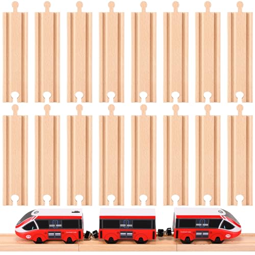Liliful Pack of 16 Wooden Train Track Expansion MaleMale FemaleFemale Train Track Compatible with Most Trains TracksStraight - Image 1