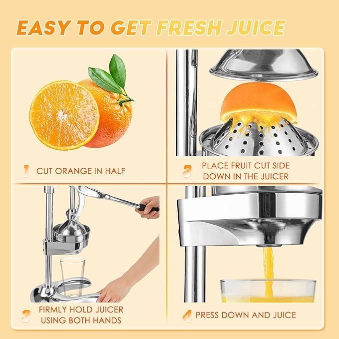 MBUYS MALL Large Stainless Steel Manual Citrus Juicer Orange Squeezer Hand Cold Press juice Extractor For Lemon Lime Orange Pomegranate Fruits - Image 5