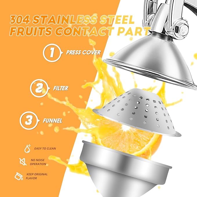 MBUYS MALL Large Stainless Steel Manual Citrus Juicer Orange Squeezer Hand Cold Press juice Extractor For Lemon Lime Orange Pomegranate Fruits - Image 2