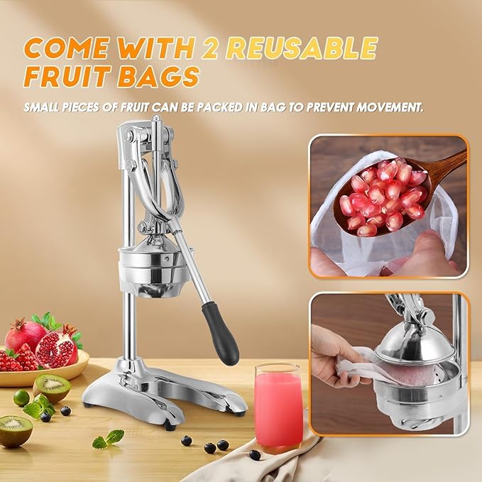 MBUYS MALL Large Stainless Steel Manual Citrus Juicer Orange Squeezer Hand Cold Press juice Extractor For Lemon Lime Orange Pomegranate Fruits - Image 4