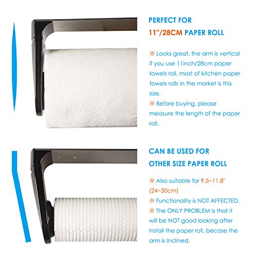 simpletome ONE HAND TEAR Paper Towel Holder Under Cabinet Adhesive or Drilling Installation Aluminum Alloy + ABS (Black) - Image 5
