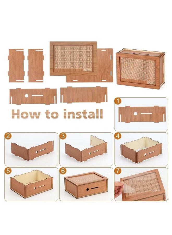 NIBEMINENT Money Saving Box for Kids Adults, 10000 Savings Challenge Box, Wooden Digital Cash Vault Piggy Bank Boys Girls Cash box with Money Target and Numbers - Image 3