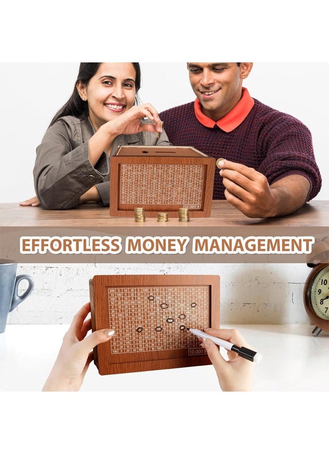 NIBEMINENT Money Saving Box for Kids Adults, 10000 Savings Challenge Box, Wooden Digital Cash Vault Piggy Bank Boys Girls Cash box with Money Target and Numbers - Image 5