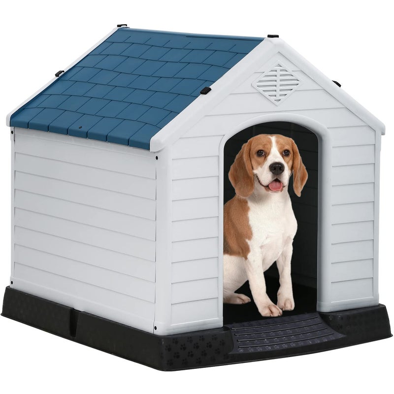 FDW Dog House Indoor Outdoor Durable Ventilate Waterproof Pet Plastic Dog House for Small Medium Large Dogs Insulated Puppy Shelter Kennel Crate with Air Vents and Elevated Floor - Image 1