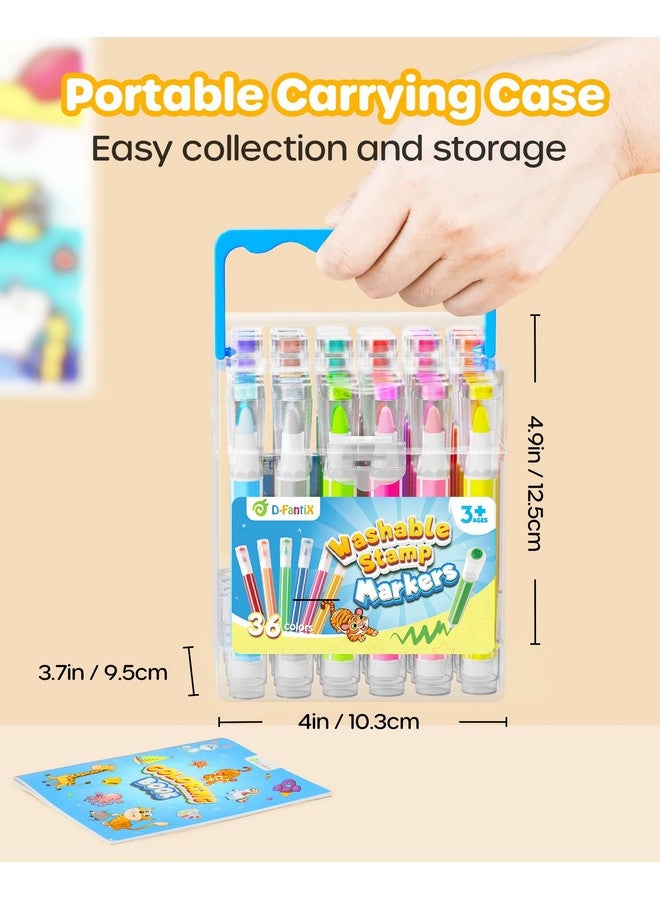 D-FantiX 36 Colors Washable Markers For Kids, Stamp Markers Coloring Set With Coloring Books And Stand Portable Box, Back To School Supplies For Girls Boys, Kids Road Trip Activities - Image 2