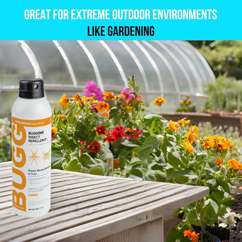 Buggins IV Performance - Insect Repellent - Mosquitoes, Gnats, Ticks, and Biting Flies, 25% DEET, Powdery Scent - 6 oz Continuous Spray Can - Image 3